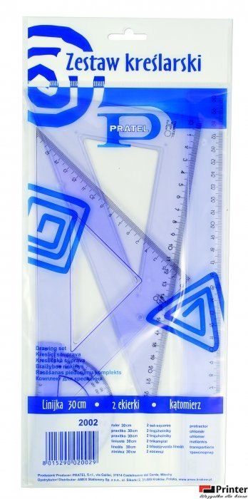 Komplet geometryczny duży z linijką 30cm 2002PR PRATEL Komplet geometryczny duży z linijką 30cm 2002PR PRATEL