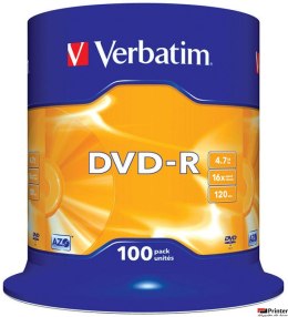 Płyta DVD-R VERBATIM CAKE(100) Matt Silver 4.7GB x16 43549