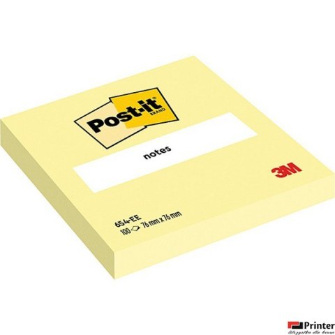 Bloczek samoprzylepny POST-IT (654), 76x76mm, 1x100 kart., żółty Bloczek samoprzylepny POST-IT (654), 76x76mm, 1x100 kart., żółty