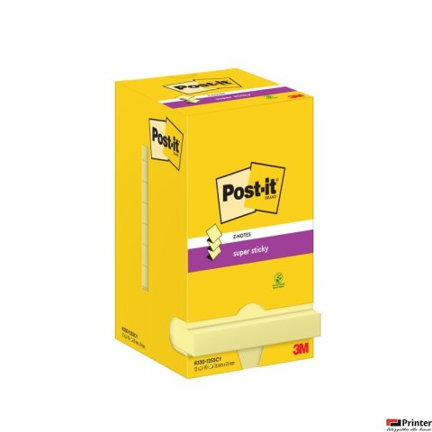 Bloczek samoprzylepny POST-IT Super sticky Z-Notes (R330-12SS-CY), 76x76mm, 12x90 kart., żółty Bloczek samoprzylepny POST-IT Super sticky Z-Notes (R330-12SS-CY), 76x76mm, 12x90 kart., żółty