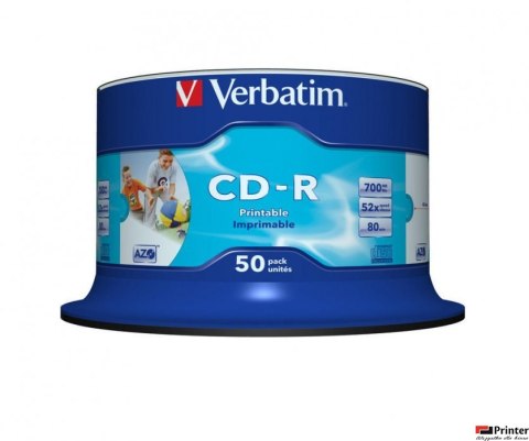 Płyta CD-R VERBATIM CAKE 52x (50) nadruk AZO Printable 700MB 43438