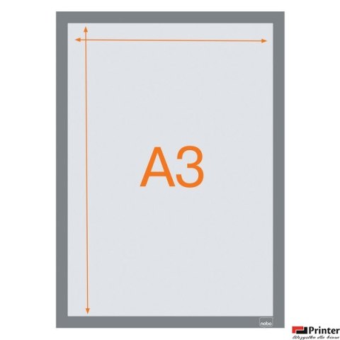 Samoprzylepna, magnetyczna ramka Nobo na plakat (2 szt.), A3, srebrna Samoprzylepna, magnetyczna ramka Nobo na plakat (2 szt.), A3, srebrna