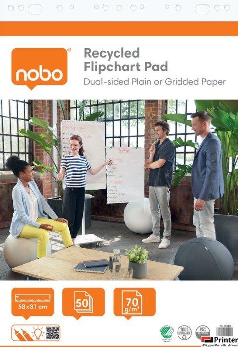 Blok Nobo Recycled do flipcharta (2 szt.), 58x81cm, 50 kartek 70g.(gładkie/w kratkę) Blok Nobo Recycled do flipcharta (2 szt.), 58x81cm, 50 kartek 70g.(gładkie/w kratkę)