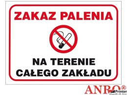 Naklejka ZAKAZ PALENIA NA TERENIE CAŁEGO ZAKŁADU ZZ-51P/F 250X350