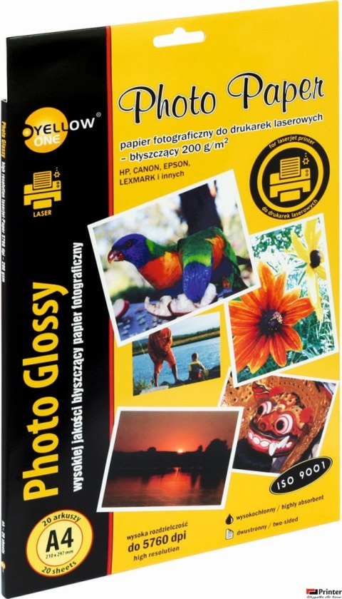 Papier fotograficzny laser błyszczący, 200 g/m, A4 20 arkuszy YELLOW ONE 150-1378 Papier fotograficzny laser błyszczący, 200 g/m, A4 20 arkuszy YELLOW ONE 150-1378