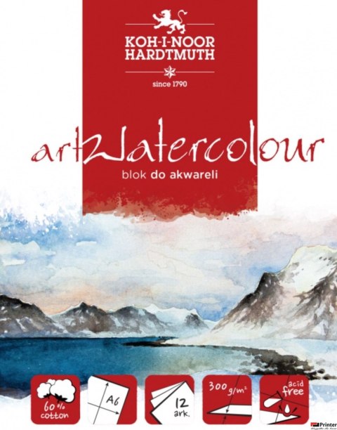 Blok akwarelowy ARTWATERCOLOUR A6 12 KARTEK 300G BLO-WATEA6 Koh i Noor Blok akwarelowy ARTWATERCOLOUR A6 12 KARTEK 300G BLO-WATEA6 Koh i Noor