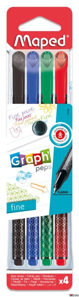 Cienkopis GRAPH PEPS DECO kolory basic 4 szt etui Maped 749020 (X)