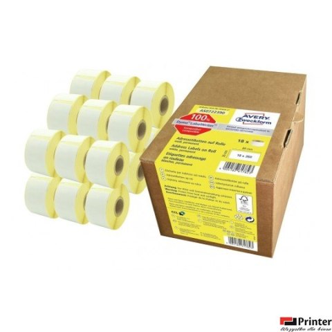 Etykiety adresowe termiczne 36 x 89 mm 18 rolek Avery Zweckform AS0722390 Etykiety adresowe termiczne 36 x 89 mm 18 rolek Avery Zweckform AS0722390