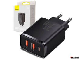 Ładowarka sieciowa/ścienna BASEUS Compact Quick Charger, 2xUSB, USB-C, PD, 3A, 30W (CCXJ-E01) czarna BASADA47332