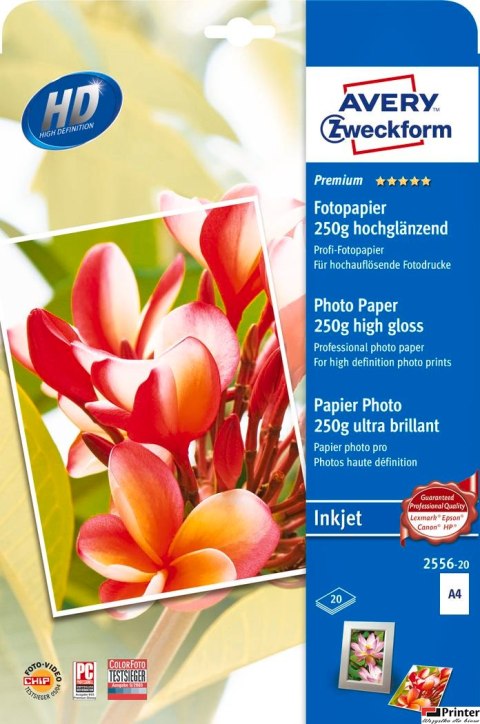 Papier foto wysokobłyszczący 2556-20 A4 20 ark. Premium, biały, 250g, Avery Zweckform (X) Papier foto wysokobłyszczący 2556-20 A4 20 ark. Premium, biały, 250g, Avery Zweckform (X)