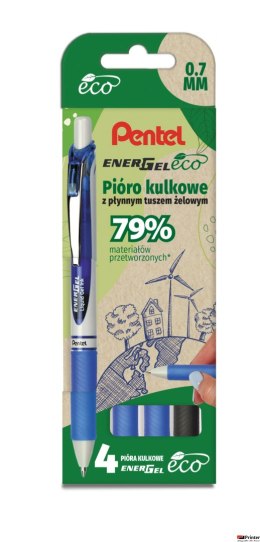 Pióro kulkowe ENERGEL ECO (kpl. 4szt - czarny, 3x niebieski) BL77E-ST4ACCCPL PENTEL