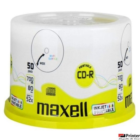 Płyta MAXELL CD-R 700MB 52x (50szt) PRINTABLE, white, do nadruku, cake 624006 Płyta MAXELL CD-R 700MB 52x (50szt) PRINTABLE, white, do nadruku, cake 624006