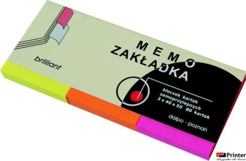 Zakładki samoprzylepne brilliant 40x50mm w okładce, 3 kolory po 80 kartek Zakładki samoprzylepne brilliant 40x50mm w okładce, 3 kolory po 80 kartek