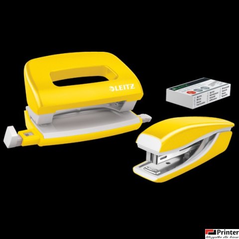 Zszywacz + dziurkacz metalowy Leitz Mini WOW, żółty, 10 lat gwarancji, 10 kartek 55612016 Zszywacz + dziurkacz metalowy Leitz Mini WOW, żółty, 10 lat gwarancji, 10 kartek 55612016