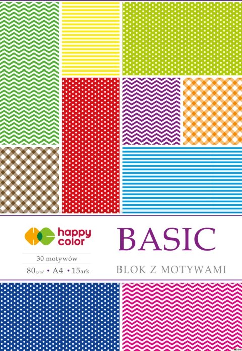 Blok z motywami BASIC, 80g/m2, A4, 15 ark, 30 motyw, Happy Color HA 3808 2030-A Blok z motywami BASIC, 80g/m2, A4, 15 ark, 30 motyw, Happy Color HA 3808 2030-A