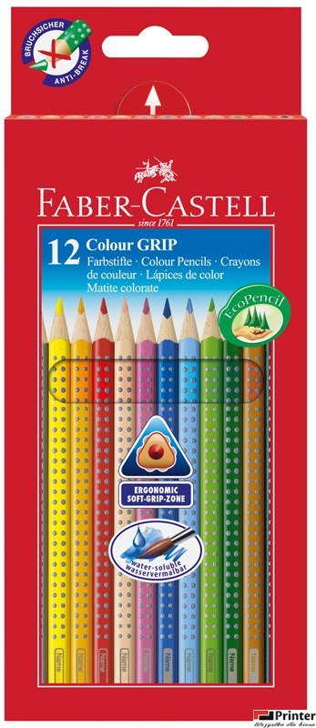 Kredki trójkątne akwarelowe 12 kolorów GRIP 2001, FABER CASTELL 112412