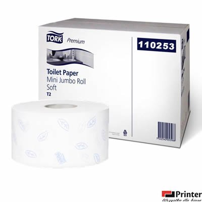 Papier toaletowy Tork PREMIUM mini jumbo, 2 warstwy, kolor biały, makulatura, 170m, (12) system T2 110253 Papier toaletowy Tork PREMIUM mini jumbo, 2 warstwy, kolor biały, makulatura, 170m, (12) system T2 110253