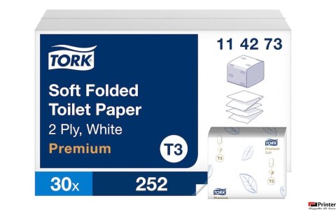 Papier toaletowy w składce Tork PREMIUM , 2 warstwy, kolor biały, celuloza, 7560 szt./kart., T3, 114273