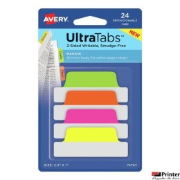 Ultra Tabs - samoprzylepne zakładki indeksujące, kolorowe, neonowe, 63,5x25, 24 szt., Avery Zweckform 74767