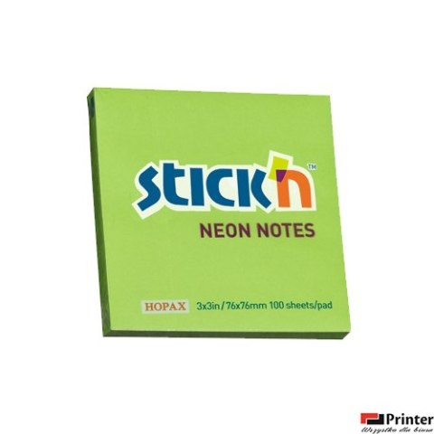 Bloczek STICKN 76x76mm zielony neonowy 100k 21167 STICKN