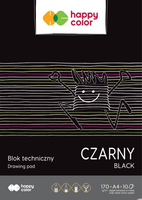 Blok techniczny czarny A4, 170g, 10 ark, Happy Color HA 3717 2030-9 Blok techniczny czarny A4, 170g, 10 ark, Happy Color HA 3717 2030-9
