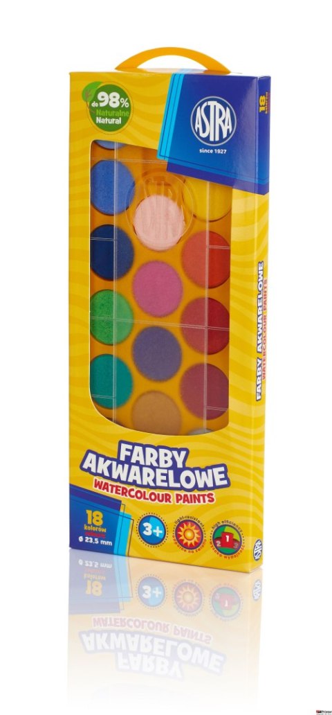Farby akwarelowe Astra 18 kolorów - fi 23,5 mm w pudełku, 302118003 Farby akwarelowe Astra 18 kolorów - fi 23,5 mm w pudełku, 302118003