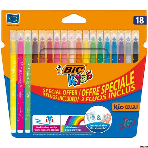 Flamastry BIC Kids Kid Couleur Fluo 18szt, 937511 Flamastry BIC Kids Kid Couleur Fluo 18szt, 937511