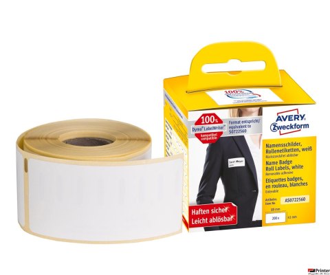 Identyfikatory AS0722560 41x89 200 et. w rolce do termodruku, usuwalne, Avery Zweckform Identyfikatory AS0722560 41x89 200 et. w rolce do termodruku, usuwalne, Avery Zweckform