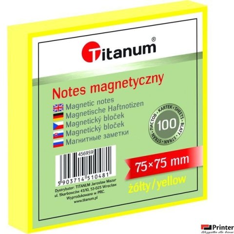 Notes elektrostatyczny 75x75mm 100k żółty 456959 TITANUM bloczek Notes elektrostatyczny 75x75mm 100k żółty 456959 TITANUM bloczek