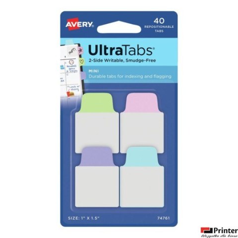 Ultra Tabs - samoprzylepne zakładki indeksujące, kolorowe, pastelowe, 25,4x38, 40 szt., Avery Zweckform 74761