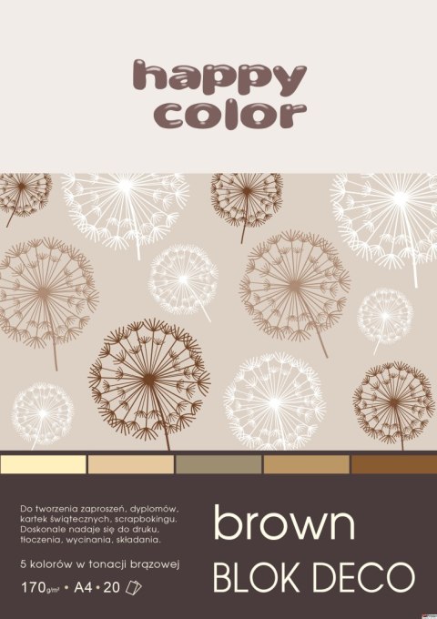 Blok Deco Brown A4, 170g, 20 ark, 5 kol. tonacja brązowa, Happy Color HA 3717 2030-072 Blok Deco Brown A4, 170g, 20 ark, 5 kol. tonacja brązowa, Happy Color HA 3717 2030-072