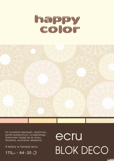 Blok Deco Ecru A4, 170g, 20 ark, 4 kol., Happy Color HA 3717 2030-092 Blok Deco Ecru A4, 170g, 20 ark, 4 kol., Happy Color HA 3717 2030-092