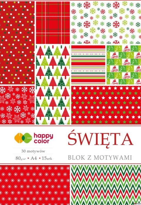 Blok z motywami SWIETA, 80g/m2, A4, 15 ark, 30 motyw, Happy Color HA 3808 2030-X Blok z motywami SWIETA, 80g/m2, A4, 15 ark, 30 motyw, Happy Color HA 3808 2030-X
