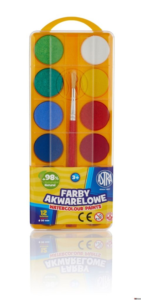 Farby akwarelowe Astra 12 kolorów - fi 30,0 mm z eurozawieszką, 83216904 Farby akwarelowe Astra 12 kolorów - fi 30,0 mm z eurozawieszką, 83216904