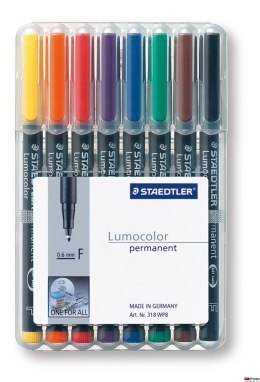 Foliopis Lumocolor, F, wodoodporny, zestaw 8 kol. (1, 2, 3, 4, 5, 6, 7, 9) w etui box, Staedtler S 318 WP8