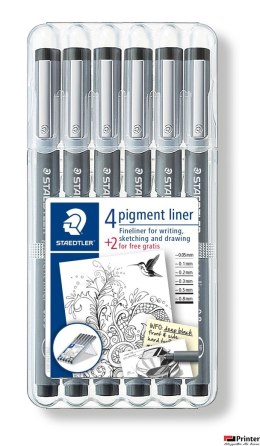 Pisak z atramentem pigmentowym, 6 szt., czarny, Staedtler S 308 SB6P