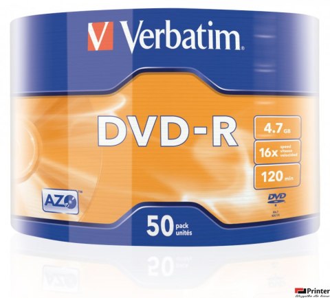 Płyta DVD-R VERBATIM (50) 4,7GB 16x Spindle Matt Silver Wrap 43788