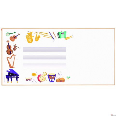 Tablica edukacyjna MemoBe, WHITEBOARDGAME: Music adventure!, nadruk WESOŁE INSTRUMENTY, rama drewniana, 200x100 cm MTM200100.MU0 Tablica edukacyjna MemoBe, WHITEBOARDGAME: Music adventure!, nadruk WESOŁE INSTRUMENTY, rama drewniana, 200x100 cm MTM200100.MU0