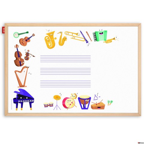 Tablica edukacyjna MemoBe, WHITEBOARDGAME: Music adventure!, nadruk WESOŁE INSTRUMENTY, rama drewniana, 90x60 cm MTM090060.MU02. Tablica edukacyjna MemoBe, WHITEBOARDGAME: Music adventure!, nadruk WESOŁE INSTRUMENTY, rama drewniana, 90x60 cm MTM090060.MU02.