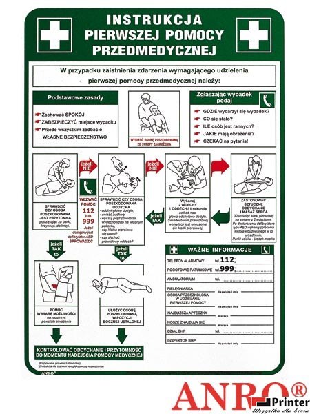 Tabliczka INSTRUKCJA UDZIELANIA PIERWSZEJ POMOCY PRZEDMEDYCZNEJ 250x350 PŁYTA PCV ZZ-IB13 ANRO Tabliczka INSTRUKCJA UDZIELANIA PIERWSZEJ POMOCY PRZEDMEDYCZNEJ 250x350 PŁYTA PCV ZZ-IB13 ANRO