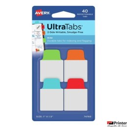 Ultra Tabs - samoprzylepne zakładki indeksujące, kolorowe, klasyczne, 25,4x38, 40 szt., Avery Zweckform 74760