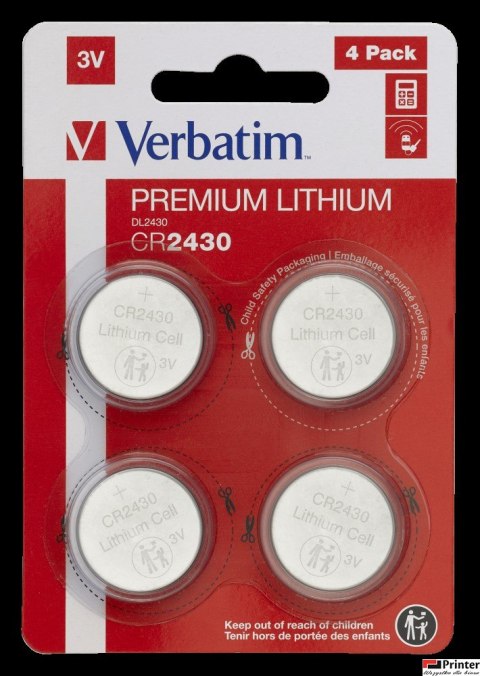Baterie VERBATIM LITHIUM CR2430 3V BLISTER 4szt. 49534 Baterie VERBATIM LITHIUM CR2430 3V BLISTER 4szt. 49534