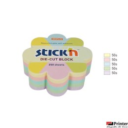 Notes kwiatek, 67x67mm, mix 5 kol. pastelowych, 250kart. Stickn 21832