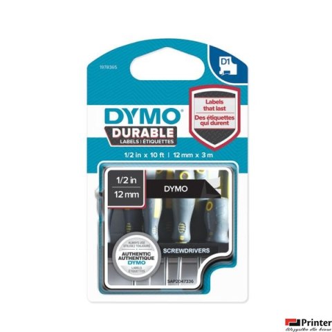 Taśma DYMO D1 Durable - 12 mm x 3 M - biały/czarny 1978365 do drukarek etykiet Taśma DYMO D1 Durable - 12 mm x 3 M - biały/czarny 1978365 do drukarek etykiet