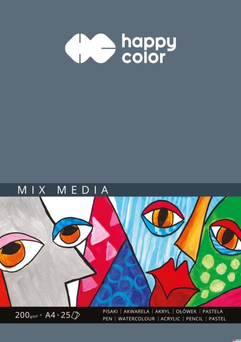 Blok MIX MEDIA, ART, A4, 25 ark, 200g, Happy Color HA 3720 2030-A25 Blok MIX MEDIA, ART, A4, 25 ark, 200g, Happy Color HA 3720 2030-A25