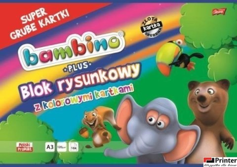 Blok rysunkowy z kolorowymi kartkami A3 16 kartek bambino plus, 120g/m2 ST.MAJEWSKI (X) Blok rysunkowy z kolorowymi kartkami A3 16 kartek bambino plus, 120g/m2 ST.MAJEWSKI (X)