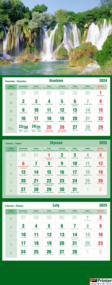 Kalendarz trójdzielny 2025 Wodospad Michalczyk i Prokop T-105T-06
