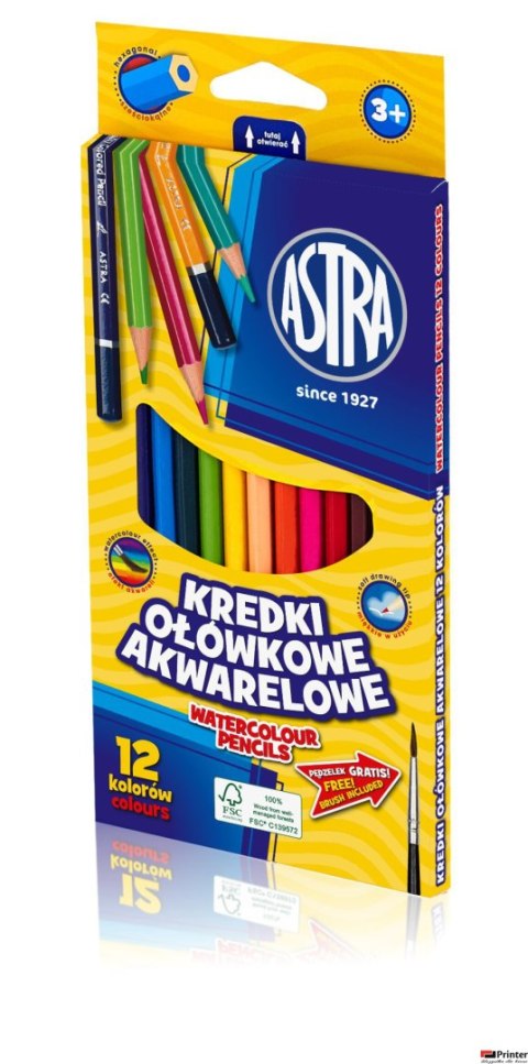 Kredki ołówkowe akwarelowe Astra 12 kolorów 312110004 Kredki ołówkowe akwarelowe Astra 12 kolorów 312110004