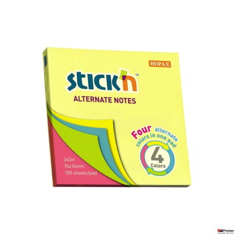Notes samoprzylepny 4-kolorowy, neon, 76x76 mm 21822 StickN Notes samoprzylepny 4-kolorowy, neon, 76x76 mm 21822 StickN