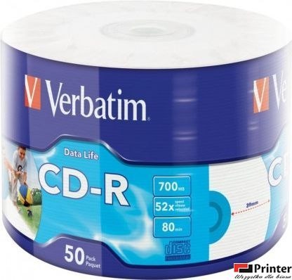 Płyta CD-R VERBATIM (50) 700MB 52x wrap INKJET PRINTABLE 43794